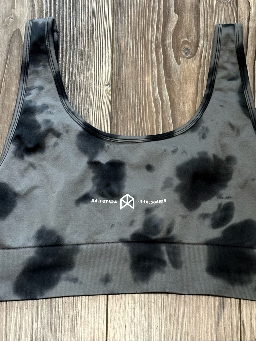 Tie-Dye Black Scoop Sports Bra with Logo